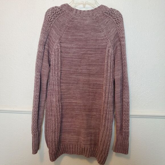 Moda International Chunky Cable Knit Cardigan Deep V Neck Button Front Sz M - Picture 5 of 11